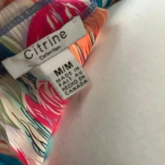 [M]Vintage Citrine  Abstract Rainbow Tulips L/S Pull Over Blouse Key Hole Neck - Picture 7 of 10